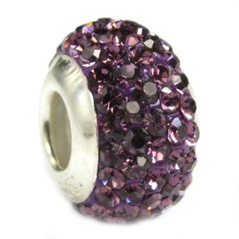 Queenberry Sterling Silver February Synthetic Birthstone Round Purple Crystal Bead European Style Bead Charm