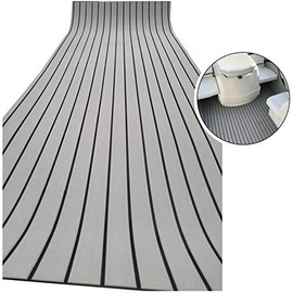 LUBEMIDA EVA Foam Boat Flooring Sheet Marine Faux Teak Decking Carpet for Yacht Floor,94.5"x35.4" Adhesive and Bevelled Edge (Light Gray -Black)
