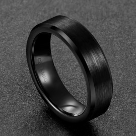 SOMEN TUNGSTEN 6mm Ceramic Black Brushed Comfort Fit Wedding Ring, 9