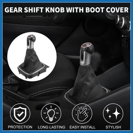 A ABSOPRO 5 Speed Manual Gear Shifter Knob with Cover for VW Golf 6 MK6 GTI | Gearbox Stick Shifter Lever Knob Black and Red Plastic Faux Leather 1 Pcs Item Replacement