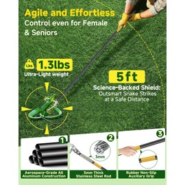 SMOQIO Snake Grabber Tool, 59in Professional Snake Tongs, All-Aluminum Alloy Reptile Catcher Grabber with Anti-Slip Grip, Wide Jaw Multi-Function Handling Tool with Lock