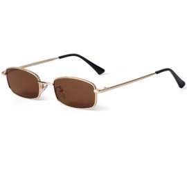 Laurinny Retro Rectangular Sunglasses for Women Men Square 90s Metal Frame Rectangle Sunglasses, gold/brown