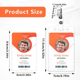 MBAIYO 2 Pcs Clear ID Badge Holder with Metal Clips, 3 Inch Vertical Card Holder Protector Waterproof Transparent ID Cards Case for Office School Gym