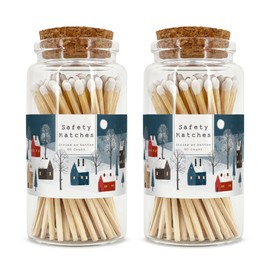 Snowy Village Wooden Matches in a Jar with Striker | Decorative Matches for Candles | Long Matches for Candles in Apothecary Glass Jar | Approx. 80 Safety Matches for Home Decor & Bathroom
