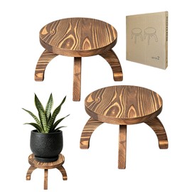 Short Plant Stand Indoor Outdoor 2 Pack, Solid Wood Plant Riser, Farmhouse Rustic Wooden Plant Stands for Potted Plants, Dark Walnut brown