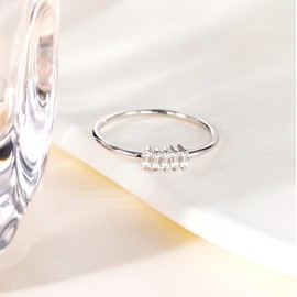 TIGRADE 1.5mm Eternity Ring 14k Gold Plated Stacking Ring Baguette Cubic Zirconia Petite Wedding Band for Women Size 3-12, Silver, Size 8