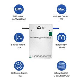 Smart BMS 8S-17S 40A 0.4A Active Balance PCB Battery Protection Board Built-in Bluetooth RS485 Port for LiFePO4 Lithium Battery Pack