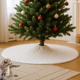 Jetec Christmas Cat Proof Tree Skirt Kit with Soft White Tree Skirt and Prickle Mat Deterrent Guard to Stop Cats from Digging and Climbing Christmas DIY Repellent Mat Deterrent Indoor 12 x 79 Inch