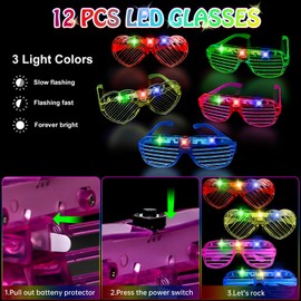 156 PCS Glow in the Dark Party Supplies, 12 Light Up Pop Tubes, 12 LED Glasses, 12 Light Up Headband, 20 Finger Lights and 100 Glow Sticks, Neon Party Favors for Glow Party, Birthday