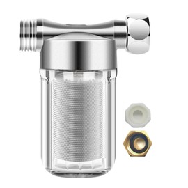ZHYUUAX 40 Micron High Flow Brass Inline Sediment Filter, Visual Washer Water Filter System, for Washing Machine, Heater, Garden, Reduces Clothes Yellowing, Dry Skin, 1/2" NPT+3/4" GHT - Chrome