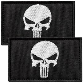 Bluyellow 2Pcs White Skull Patch Set, Embroidered Hook & Loop Military Patches, Tactical Patches for Jackets, Tactical Backpack, Service Dog Vest, Patches for Hats with Sew on Option, 3x2 Inches