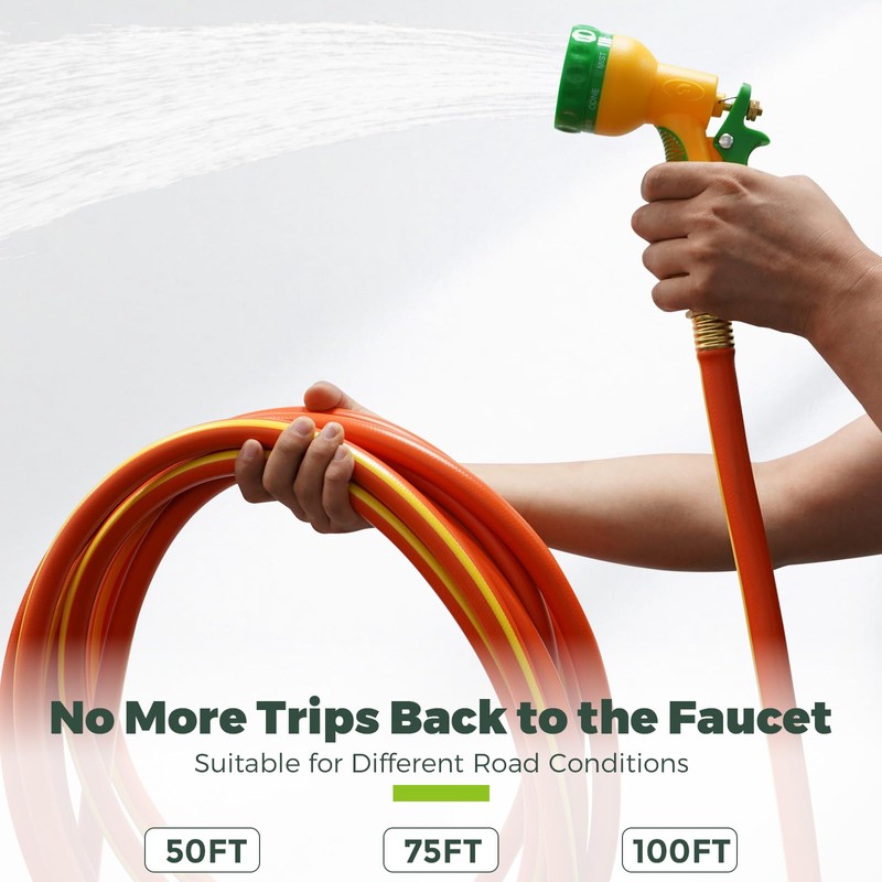 YESTAR 50FT Rubber Garden Hose Flexible Heavy Duty Orange