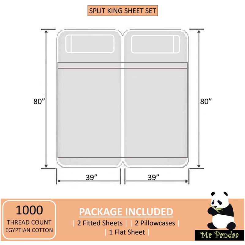 Split King Sheet Set for Adjustable Bed - 1000-Thread-Count 100%