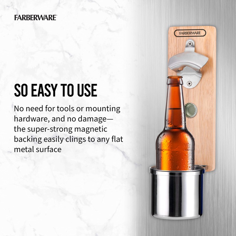 Farberware BBQ Magnetic Bottle Opener with Cup Holder, 11.5 Inch,