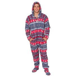 Red and Navy Humping Reindeer Ugly Christmas Pajama Suit with Hood (Adult X-Small)