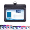 Wisdompro Horizontal ID Card Holder, PU Leather, Double-Sided, Adjustable, Neck