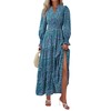 PRETTYGARDEN Women's Floral Maxi Dress 2025 Fall Long Sleeve V