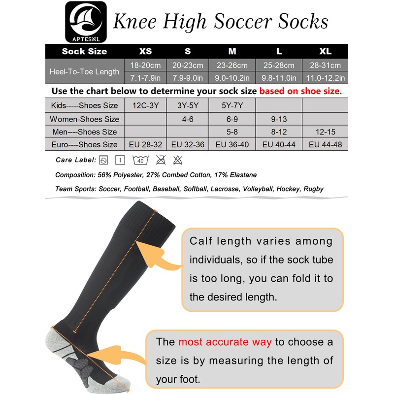 APTESOL Youth Soccer Socks Knee High Team Sport Cushion Sock