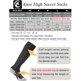 APTESOL Youth Soccer Socks Knee High Team Sport Cushion Sock Women Men Long Tube Cotton Athletic Compression Socks (5-Pair Multicolor-B,Large)