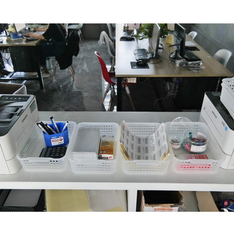 Qsbon Rectangular Plastic Storage Organization Trays Baskets in Clear, 6-Pack