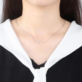 Silver Cross Necklaces for Women Trendy Cross Pendant Choker Necklaces Simple Sideways Chain Necklaces Dainty Birthday Christmas Mothers Day Jewelry Gifts