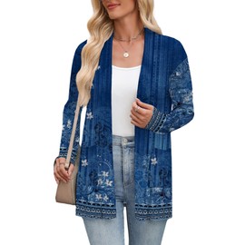 Zeagoo Womens Lightweight Sweaters Summer Floral Cardigan Long Sleeve Kimono Open Front Cardigans with Pockets