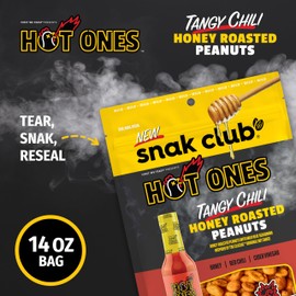 Snak Club x Hot Ones Honey Roasted Peanuts, Tangy Chili, Spicy Nuts, Inspired by Hot Ones, Vegan Snack, 14 oz Resealable Bag