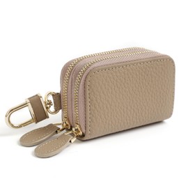 imeetu Key Case, Smart Key Case, Genuine Leather, Includes Carabiner, Key Ring, 2 Rooms, Compact, Men's, Women's, beige, (greige)