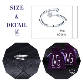 MICGIGI Women's 925 Sterling Silver Open Ring Double Stars Adjustable Ring with Cubic Zirconia