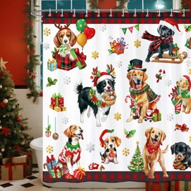 Arquiel Shower Curtain Christmas Dog Washable 182 x 182 cm Polyester Bathroom Curtain Decor for Bathroom Shower Bathroom with 12 Eyelets and Rings