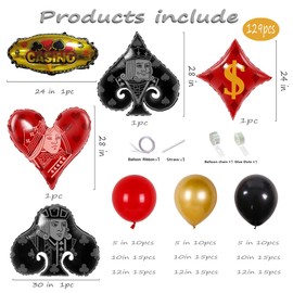 SYNUO 129-Piece Casino Party Decorations - Poker Chips & Card Themed Balloons for Casino Night, Las Vegas Party, or Poker Night