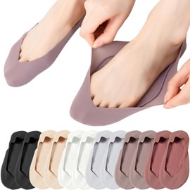 KEEYOYOBE [6 Pack] No Show Socks for Women - Ice Silk Cotton Blend, Anti-Slip Grip, Breathable Invisible Low Cut Ankle Socks, Multi-Color