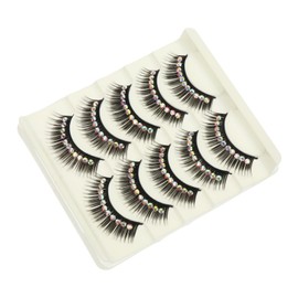 Ipetboom 5pairs Exaggerated Makeup Eyelashes with Diamond Decoration for Dance Performance Lightweight and High Density False Lashes for Women for Cosplay and Special Events