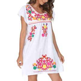 YZXDORWJ Women's Casual Skirt Boho Mexican Peasant Dresse (223W, XXL)