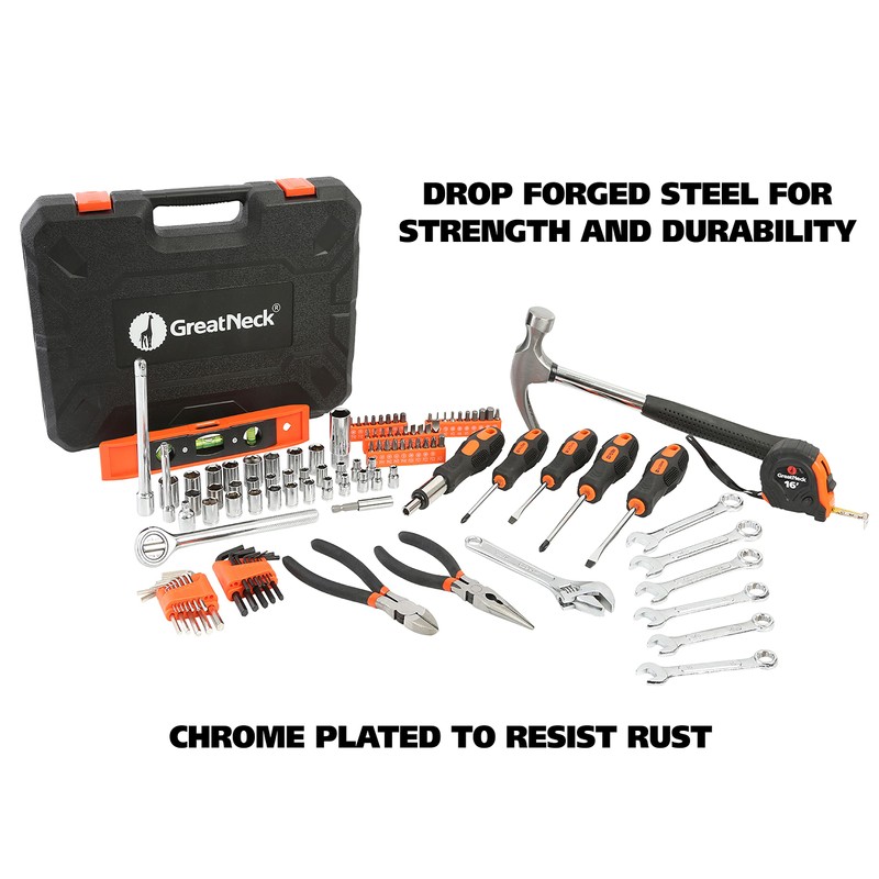 GreatNeck 119-Piece Home and Garage Tool Set, Portable Tool Kit