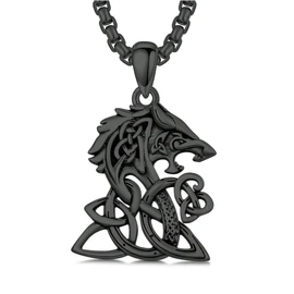 PROESS Celtic Knot Necklace 925 Sterling Silver Black Viking Wolf Necklace Celtic Trinity Knot Pendant Jewelry for Men Women