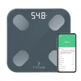 FitTrack Dara Smart BMI Digital Scale - Measure Weight and Body Fat - Most Accurate Bluetooth Glass Bathroom Scale (Black)