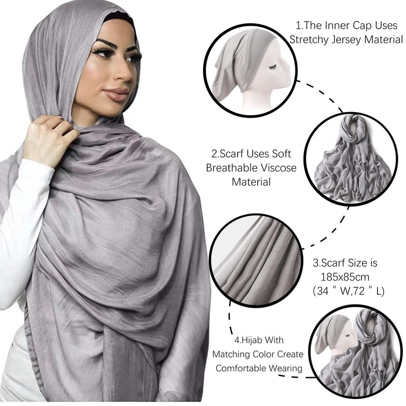 Faticinfa - Juego de gorro de hiyab de viscosa con
