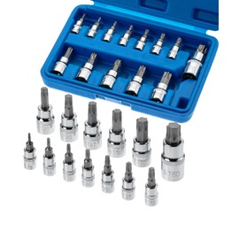 Bates- Torx Bit Socket Set, 13 Pieces Set with Case, T8-T60, Torx Bit Set, Star Socket Set, Star Bit Socket Set, Torx Bits, Star Bits Set