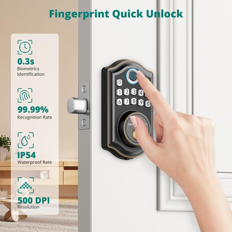 AkaGear DS10 Fingerprint Door Lock - Keyless Entry Door Lock,
