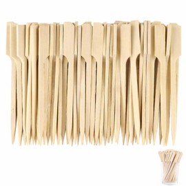 200 Pieces Paddle Bamboo Skewers, Flat Burgers Sticks Children Skewers Kids Wooden Fruits Picks Cocktail Sticks Satay Skewers Barbecue Kebabs Skewers for Buffets Party