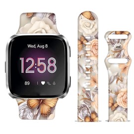 WLPFSAHF Watch Bands Compatible for Versa 2/Lite, Soft Silicone Cute Fadeless Sport Strap Replacement for Women Men, Pink Diamond Butterfly Rose