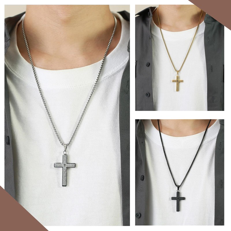 APMGONT Men's Cross Necklace Stainless Steel Cross Necklace for Men