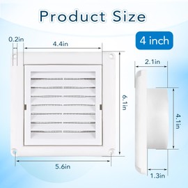 4 Inch Louvered Dryer Vent Cover, Outside Exhaust Air Vent Cover with 4 Pcs Screws, Vent Hood Outlet for Exterior Wall, Outside, Outdoor (4 Inch-Fixed)