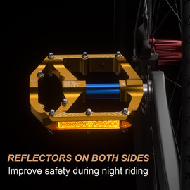 Mountain/Road Bike Pedals with 3 Seal Bearing - 9/16" MTB Pedals Platform Lightweight - Non-Slip Bicycle Pedals for BMX MTB (Gold-Blue)