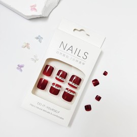 Press on Toenails Red Fake Toe Nails Rhinestones False Toenails Glossy Full Cover Acrylic Glue on Toenails with Designs Cute Toe Press on Nails Artificial Stick on Toenails for Women Manicure 24Pcs