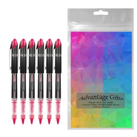 Uni-ball Vision Elite Rollerball Pens, Micro Point (0.5mm), Red Ink, 6 count, Bundle with Plastic Reusable Pouch