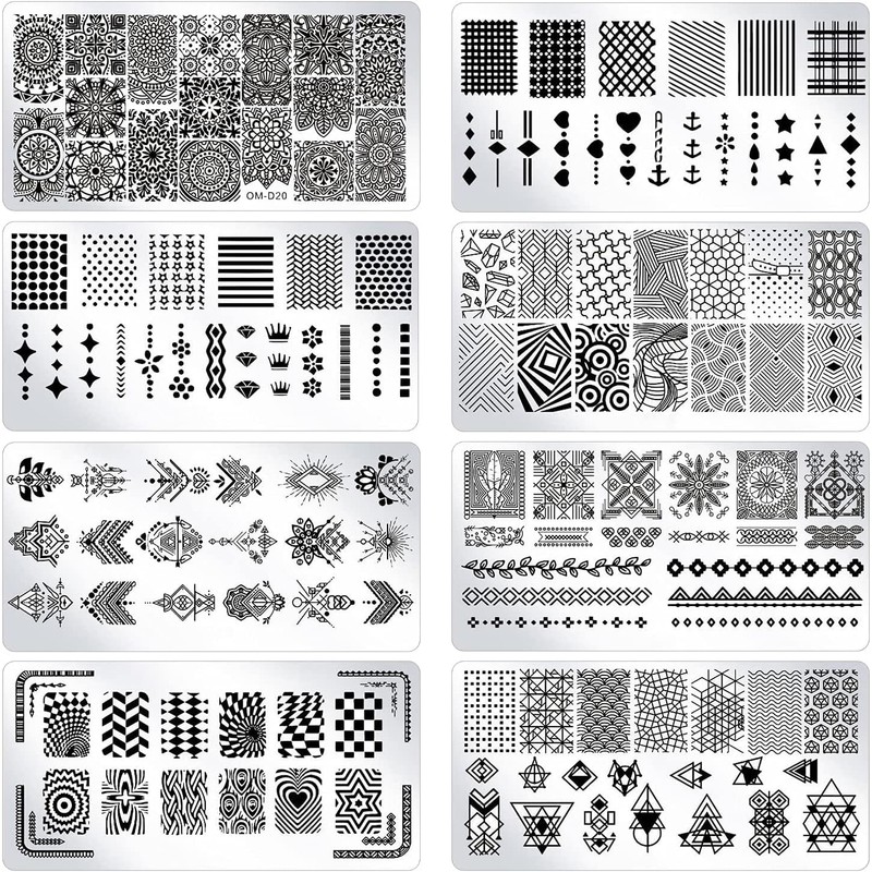 PHOGARY Manicure Stamp Stencils 8 Model Nail Art Stencil Stamping