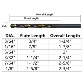 VALYRIANTOOL 60PCS Micro Drill Bits Set, HSS Black Gold Mini Drill Bit for Mild Steel, Copper, Aluminum, Zinc Alloy, Wood, and Plastic, 3/64", 1/16", 5/64", 3/32", 7/64", 1/8"