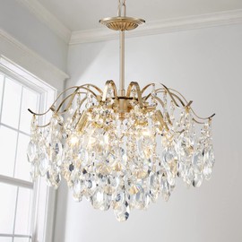 AGV LIGHTING CH012G K9 Crystal Chandelier, 6-Lights Modern Pendant Light Fixture for Living Space, Clear Crystal & Gold Finish Frame